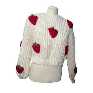 Strawberry Knit Patterned Sweater  Cropped Design  One Size fits Appx Small - XL
